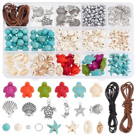PH PandaHall 336pcs Ocean Jewellery Making Kit Turquoise Turtle Beads Starfish Seashell Beads Charms Tortoise Pendants Cowrie Shell Beads for Summer Beach Necklace Earring Bracelet Anklet Making