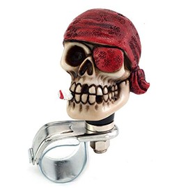 Thruifo Skull Car Handle Spinner Steering Wheel Suicide Knob, One-Eyed Pirate Style Car Power Grip Knobs Fit Most Forklifts Lawn Mowers Boats Agricultural Tractors Private Off-Road Vehicles, Red