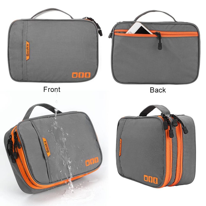 Gocokia Double Layer Electronic Accessories Organizer, Handle Waterproof Travel Cable
