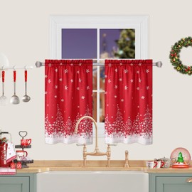 ROYGROW - Cortina de cocina de Navidad de 30 pulgadas, para ventana de tratamiento de ventana, bolsillo para barra de tratamiento para decoración del hogar, 2 paneles para baño, sala de estar, decoración de Navidad