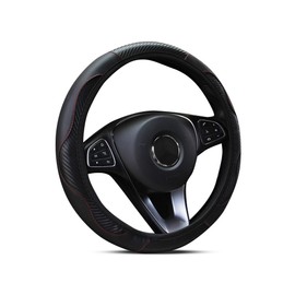 Elastic Carbon Fiber Leather Steering Wheel Cover – Universal Non-Slip Car Wheel Cover fit All Models 14.5-15 Inch, Stretchable Non-Slip Grip, Easy to Install,fit Cars,Trucks,and SUV