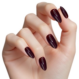 SJUIEO Dark Red Almond Press Nails Women Plain Nails Red Nails Nail Decoration DIY Medium Length Nails Women Nail Decoration Nails Cherry Red Nails