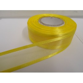 2 metres x 25mm Edged Organza Ribbon Canary Bright Yellow Double Sided Satin Edge Sheer 25 mm 2.5cm