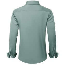 J.VER Men's Dress Shirts Solid Long Sleeve Stretch Wrinkle-Free Formal Shirt Business Casual Button Down Shirts Green Grey Large