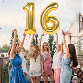 WEIKA 40 Inch Gold Number 16 Balloons, Giant Jumbo Helium Number Balloons For 16th/61th Birthday Party,Wedding, Bridal Shower Engagement Photo Shoot, 16/61 Anniversary For Girl And Boy