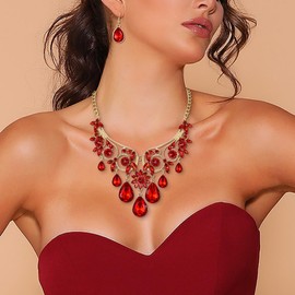 Clearine Women's Tribal Ethnic Crystal Chunky Statement Necklace Dangle Earrings Jewellery Set, Alloy Steel Crystal Alloy steel