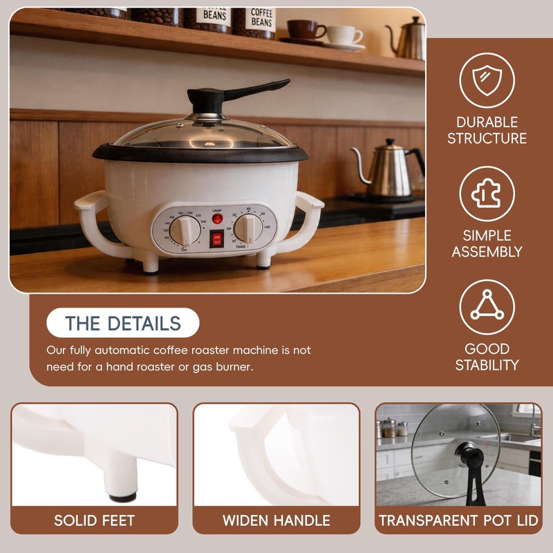 Upgrade Electric Coffee Bean Roaster 110V/800W 1.6Lb Capacity with Timer