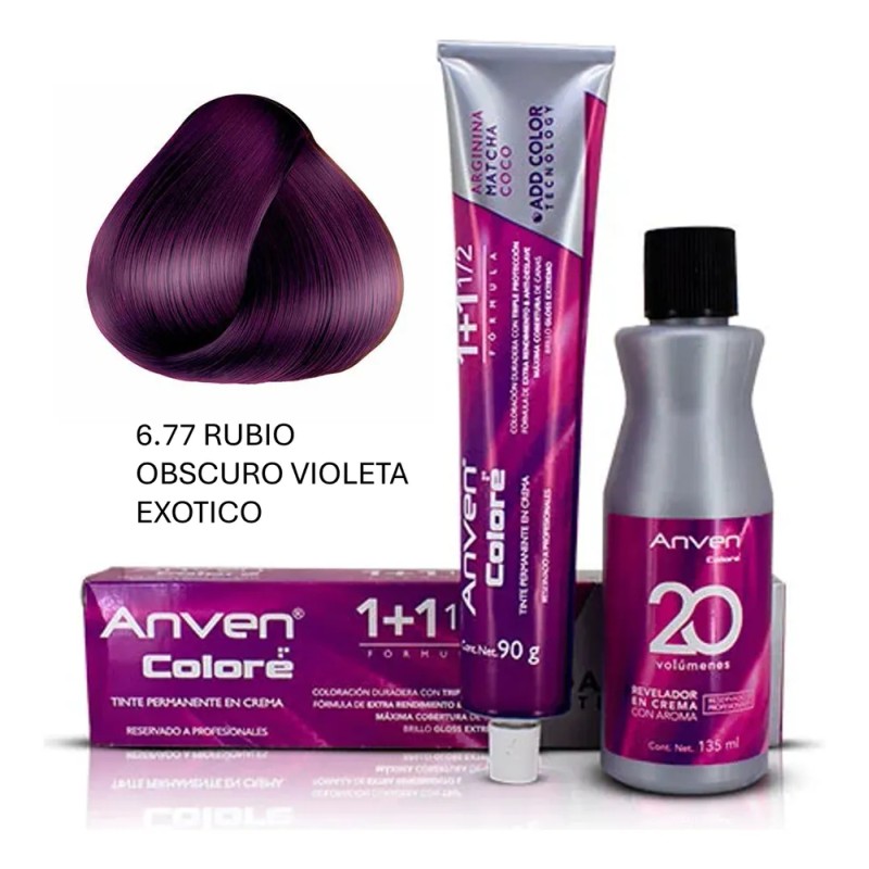 Tinte Anven 6.77 Rubio Obs Violeta Electrico+peroxido 20vol 6.77 Rubio