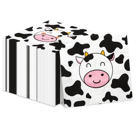 100 Pcs Cow Print Napkins, Cow Party Supplies, Cow Party Table Napkins for Farm Animal Themed Party, Western Theme Kid's Birthday, Baby Shower