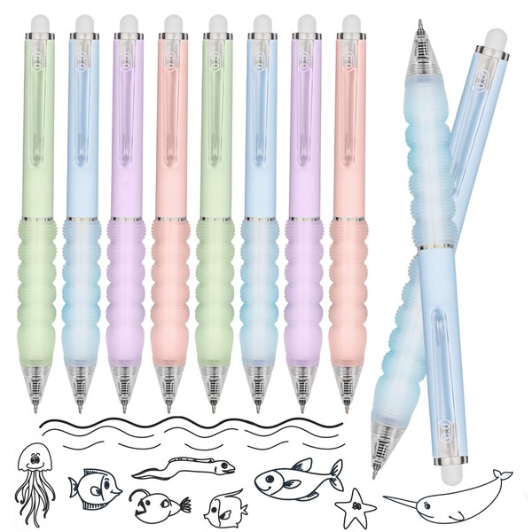 Erasable Ballpoint Pen, 8 Pieces 0.5 mm Black Erasable Gel