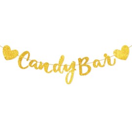 Gold Candy Bar Party Banner, Gold Glitter Sign Garland for Wedding Party Reception Buffet Decoration Photography Banner Prop