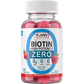 YUMVS Biotin Max Potency 60 Rasberry Flavor Gummies Zero Sugar GMO Gluten