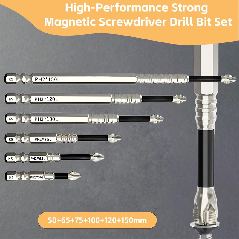 6Pcs Magnetic Screwdriver Bits, High Magnetic Screwdriver Drill Bit Set,