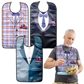 tlidfgeo 3 Pack Adult Bibs, Adult Bibs for Elderly Washable, Waterproof and Reusable Adult Bib with Crumb Catcher, adult bibs for women for Adult, Elderly and Disabled