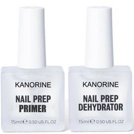 Kanorine Nail Primer & Dehydrator Set 15mlx2, Acid Free Natural Nail Prep Dehydrate & Bond Primer Kit, Acrylic Nail Supplies Primer Nail Tech Must Haves Set