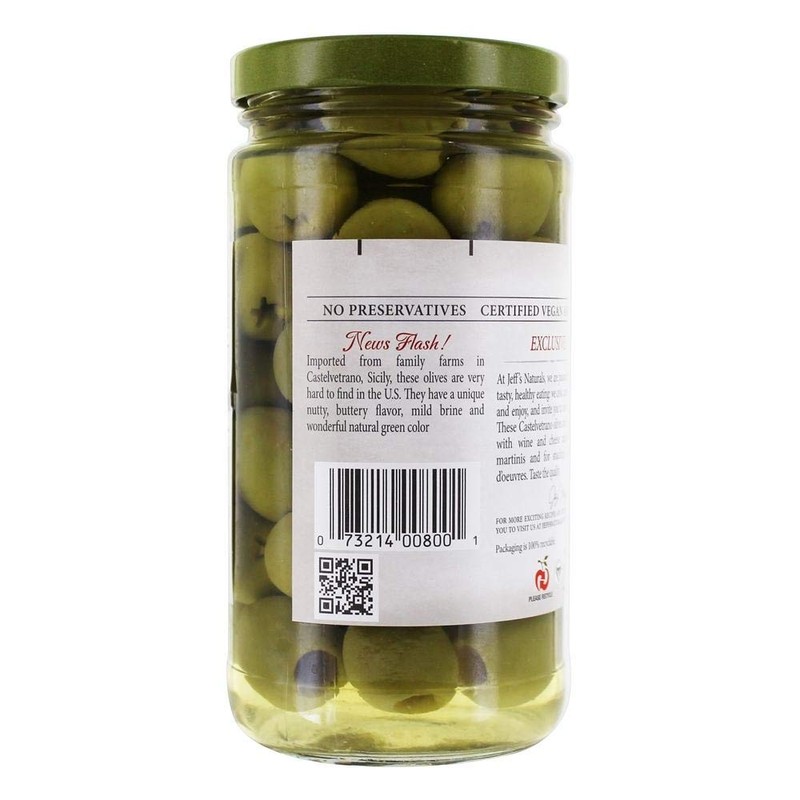 Jeffs Naturals, Olives Green Castelvetrano Pitted, 5.5 Ounce