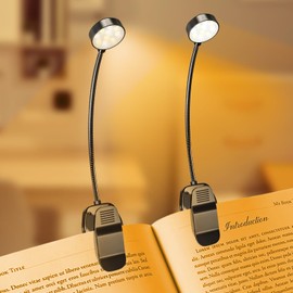 KTEBO 2 Pack 10 LED Rechargeable Book Light for Reading in Bed - Eye Caring 3 Color Temperatures, 3 Adjustable Brightness, Long Runtime Small Lightweight Clip On Book Reading Light for Studying
