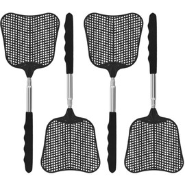 MYSTICHOME Fly Swatter 4 Pack, Durable Heavy Duty Plastic Fly Swatters, Stainless Steel Telescopic FlySwatter for Indoors/Outdoor/Kitchen/Garden (4 PCS Black)