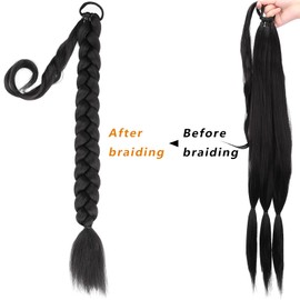 Gledola Long Braided Ponytail Extension 30 Inch Pre stretched Braiding Hair Extensions DIY Braid Ponytail Synthetic Hair Piece (Black Brown, 30 inches)