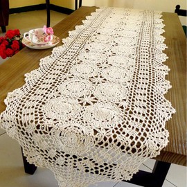 Tablecloth Handmade Crochet Cotton Lace Table Runner 100% Cotton Nordic Handmade (White, 40x150cm)
