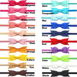 weicheng 20 diademas de nailon para bebés y niñas, lazos de grogrén hechos a mano, accesorios para el cabello para recién nacidos y niños pequeños