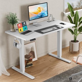 ZJMTOCYU Ergonomic Electric Standing Desk with Adjustable Height and Memory Presets, 63 x 24 Inch, T-Shaped Bracket, White