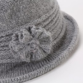 CheChury Women's Wool Winter Hat Warm Knitted Hat Women Beanie Hat Retro Fedora Hats Women Bell Hat Cashmere Hat Women's Bowler Hat Winter Knitted Hat with Peak Women's Melon Hat, A-Grey