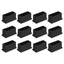 QUARKZMAN Pack of 12 PVC Square Chair Leg Caps, 50 mm x 20 mm OD Black Furniture Feet Pads, Table Foot Covers, Floor Protectors for Patio Table, Cabinet, Bed Furniture