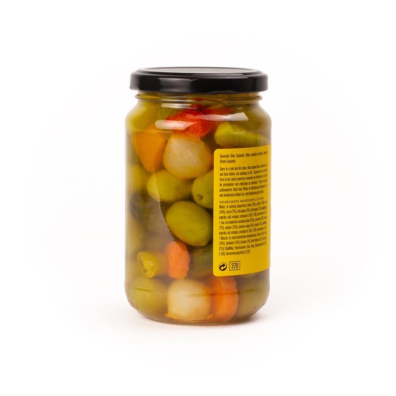 Triana Olivas by Don Gastronom. Seasoned Gazpacha Olives. 350g (12.35oz).