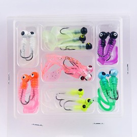 Worm Soft Bait Set - 17 Pieces Artificial Earthworm with Ringlet Tail, Jig Heads Worm Lure Hook Fishing Lure Plastic Fishing Accessories