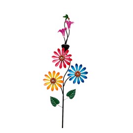 Solar Flower Wind Spinner with Detachable LED Light, 71 Inch Metal Garden Stake with Colorful Daisy Flowers & Hummingbird, Outdoor Solar Powered Windmill Sculpture for Yard Patio Lawn Decor