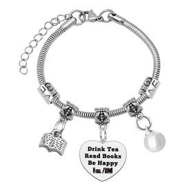 Mxrymvu Book Lover Gifts Bracelet Gift for Book Lover Bookworm Gifts Book Themed Gifts Tea Lover Gifts for Teen Bookish Gifts Adjustable Bangle Christmas Birthday Gift for Daughter Best Friend Sister