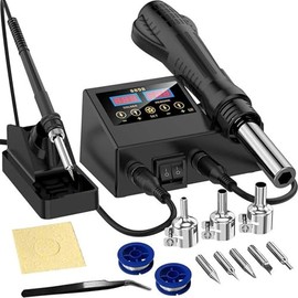 Hot Air Gun Desoldering and Soldering Iron Station 2-in-1 Kit for Electronic Repairs.
