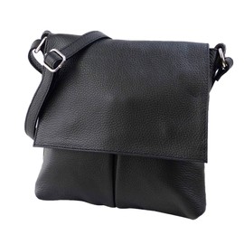 SH Kim G182 Real Leather Cross-Body Shoulder Bag with Grained Cowhide, 26 x 25 cm - Black -