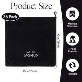 36 Pcs Makeup Remover Cloth Make Up Remover Cloth Reusable Face Towels Makeup Washcloth Microfiber Soft Wash Cloths for Your Face Make Up Removal Washcloths Bulk (Black)