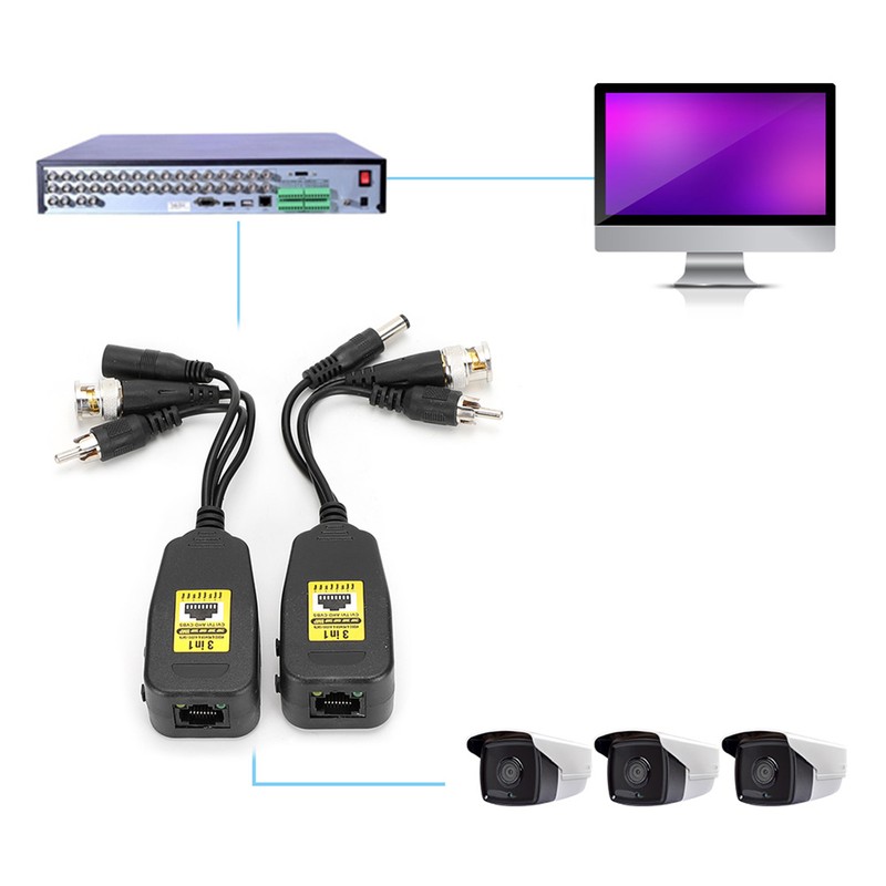 2Pair 3 In-1 PowerVideoAudio Balun Connector Transmitter 8MP CVi AHd
