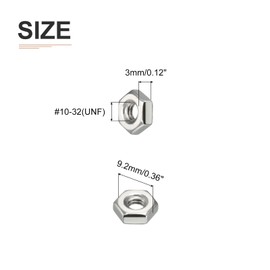 DTGN #10-32(UNF) Hex Nuts - 50Pack - Good for Home Garage Repair - 304 Stainless Steel Hexagonal Nuts - Silver