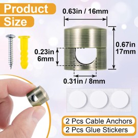 CustomyLife 2pcs Cable Anchors for Desk, Aluminum Cord Management Clips for Desk, Adjustable Cable Organizer with Adhesive Dots for Office Home- Copper Color