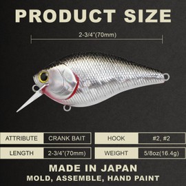 LUCKY CRAFT LC 2.5 Silent Squarebill Crankbait Fishing Lure, 2-3/4", Bass Fishing Lures for Freshwater, Hard Crankbait with Treble Fishing Hooks, Fishing Accessories, 419 BP Golden Shiner