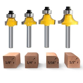 1/4 Inch Shank Round-Over Router Bits Corner Rounding Edge-Forming Roundover Beading Router Bit Set - 1/8" 1/4" 5/16" 1/2" Radius 4 Pcs