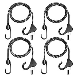 Joneaz Bungee Cords with Hooks 48 inch Adjustable, 4-Piece, Heavy Duty for Outdoor Camping Pickup and Household, UV Resistant, Black and White Color