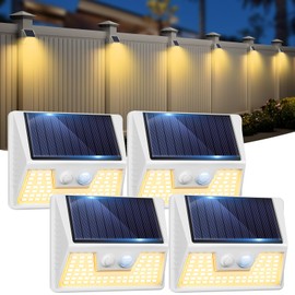vighep 4 Pack Solar Fence Lights Waterproof, Motion Sensor Deck Lights Outdoor, Warm White LED Outside Lights Wireless for Wall Yard Steps Stairs Garden - White