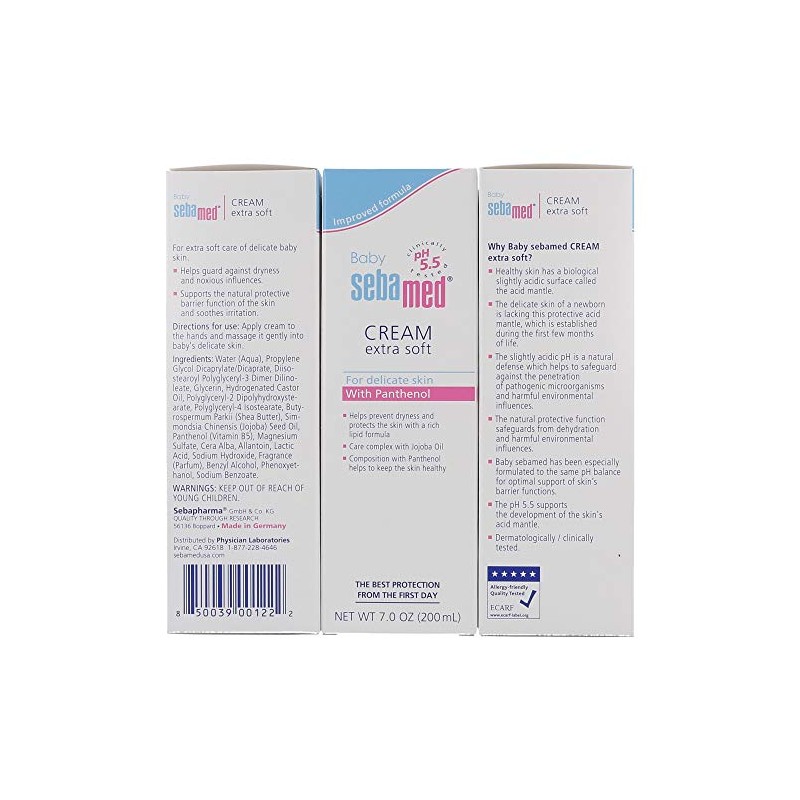 Sebamed Baby Cream Extra Soft 200mL Crema para bebé, Blanco,