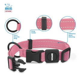 Best Pet Supplies Reflective Dog Collar with Adjustable Length, Heavy-Duty Buckle, and Strong Leash D-Ring, Training, Walking, Jogging Accessory for Small, Medium, and Large Breeds - Pink, S