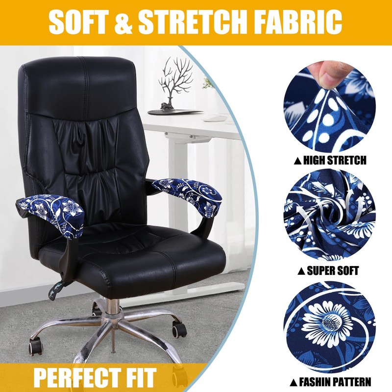 Smiry Stretch Printed Office Chair Armrest Covers, 2 Pcs Soft