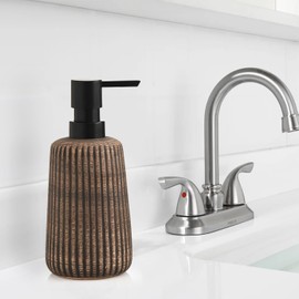 Boperzi Liquid Pump Soap Dispenser for Bathroom Ceramic Striped Kitchen Dish Dispenser with Rust - Proof Liquid Pump Modern Refillable Lotion Bottles (Black)