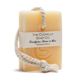 Clovelly Soap Co Natural Handmade Soap on a rope Bar (Eucalyptus Mint & Lemon, 100g) For all skin types.