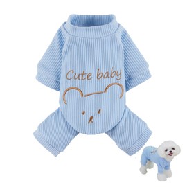 Loyanyy Cotton Dog Pajamas Warm Dog Sweater Cute Doggie Onesie Stretchy Cat pjs Winter Jumpsuit for Girl Boy Stylish 4 Legged Puppy Kitten Clothes Blue Small