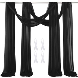 Black Backdrop Curtain Chiffon Drapes 2.5ft x 20ft Wedding Arch Draping Sheer Fabric Swag Arbor Drapery for Wedding Birthday Party Home Background Decoration, 2 Panels
