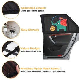 Pakoo Car Window Shades for Baby, 2 Pack Car Sun Shades with UV Protection, Universal Fit Stretchable Side Window Sunscreen Sun Shades, Rear Window Shades for Kids 21.7 * 39.4 inches